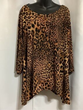 Laura Plus Top Women’s Size 3X Leopard Print Tunic Top - Brown
